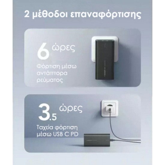 Veger ACE100 Power Bank 10000mAh 20W με 2 Θύρες USB-A και Θύρα USB-C Power Delivery / Quick Charge 3.0 Μαύρο