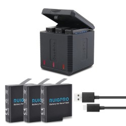 RuigPro Φορτιστής Charging Box μπαταριών 3 θέσεων για GoPro 5/6/7/8 + 3 μπαταρίες δώρο (RG-601-3CH)