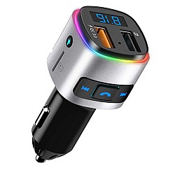 Criacr V5.0 Bluetooth FM Transmitter για Αυτοκίνητο (QuickCharge 3.0/2 USB/7 RGB Χρώματα) Silver