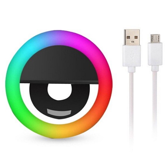 Selfie Ring Light RGB Επαναφορτιζόμενο LED 5600K για Selfie RK-12 (Black)
