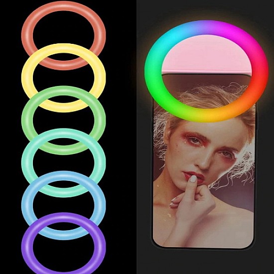Selfie Ring Light RGB Επαναφορτιζόμενο LED 5600K για Selfie RK-12 (Black)