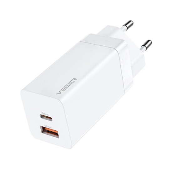 Veger Φορτιστής Χωρίς Καλώδιο με Θύρα USB-A και Θύρα USB-C 65W Power Delivery / Quick Charge 3.0 Λευκός
