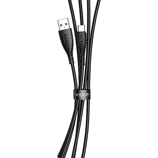 Veger V104 Braided USB 2.0 Cable USB-C male - USB-A male Μαύρο 1.2m