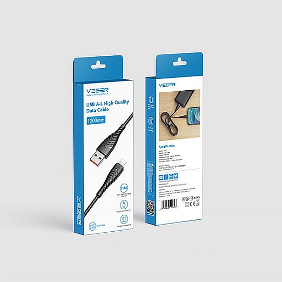 Veger V105 Braided USB to Lightning Cable Μαύρο 1.2m (V105)