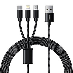 Veger V303 Braided USB to Lightning / Type-C / micro USB Cable 2.4A Μαύρο 1.5m