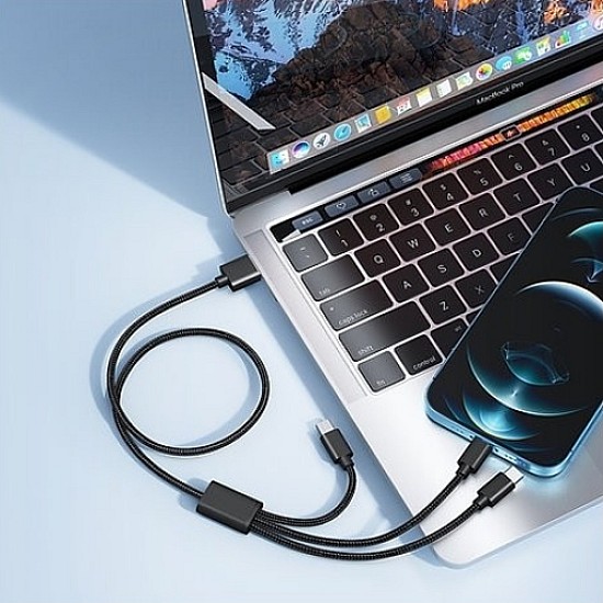 Veger V303 Braided USB to Lightning / Type-C / micro USB Cable 2.4A Μαύρο 1.5m