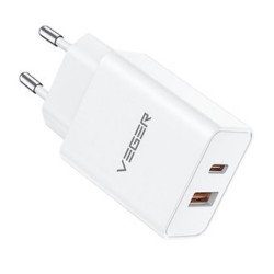 Veger Φορτιστής Χωρίς Καλώδιο με Θύρα USB-A και Θύρα USB-C 30W Power Delivery / Quick Charge 3.0 Λευκός (VLS302U)