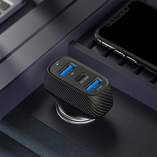 Veger Φορτιστής Αυτοκινήτου QWE Συνολικής Έντασης 2.4A Γρήγορης Φόρτισης με Θύρες: 3xUSB (Μαύρος)