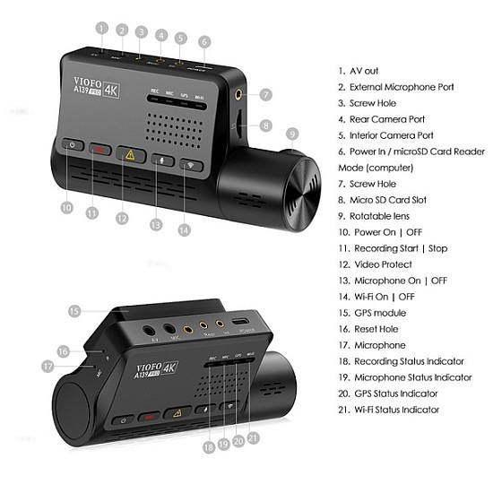 Viofo A139 PRO 2CH Διπλή Κάμερα Αυτοκινήτου 4K HDR με GPS και 5GHZ WI-FI