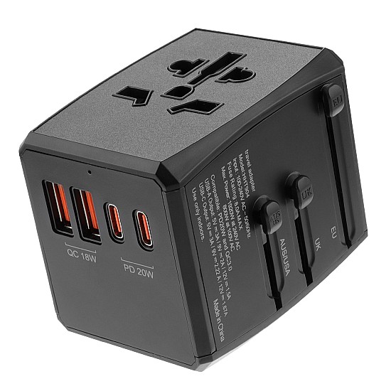 RRtravel HHT904 Αντάπτορας Πρίζας από Universal σε Universal με 6 Θύρες (4xUSB / 2xType-C/) USA EU UK AU US (Black) Αντάπτορας universal με έξοδο διαφόρων βυσμάτων