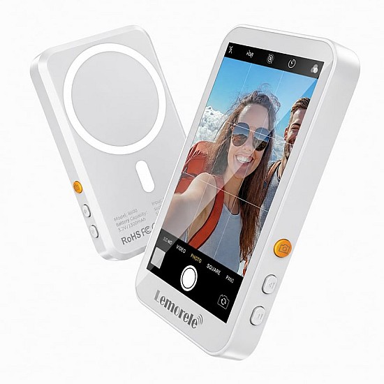 Ασύρματη οθόνη selfie Lemorele R600 Pro White – μπροστινή όψη με μαγνητική στήριξη