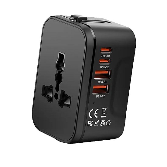 RRtravel HHT205 Αντάπτορας Πρίζας από Universal σε Universal με 4 Θύρες (2xUSB / 2xType-C/) USA EU UK AU US (Orange Black) Διεθνής universal αντάπτορας