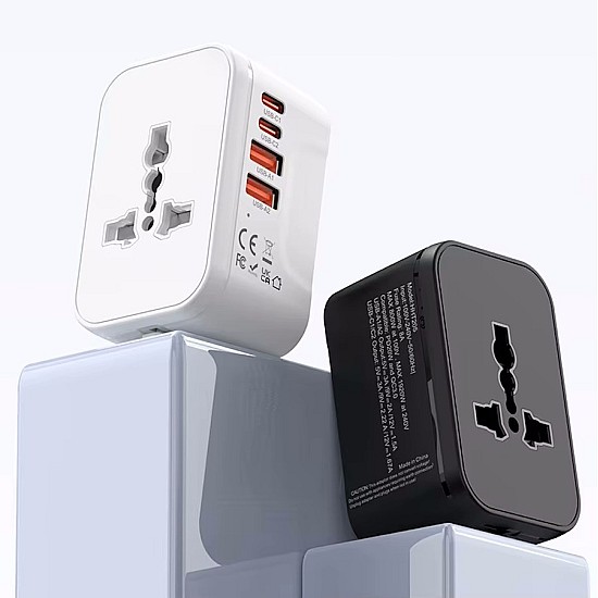 RRtravel HHT205 Αντάπτορας Πρίζας από Universal σε Universal με 4 Θύρες (2xUSB / 2xType-C/) USA EU UK AU US (Orange Black) Διεθνής universal αντάπτορας