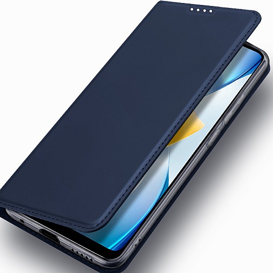 Dux Ducis Skin Pro Δερμάτινη Μαγνητική Θήκη Πορτοφόλι με Βάση Στήριξης για Poco Μ5 - Μπλε