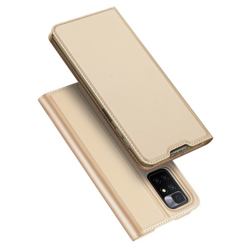 Dux Ducis Skin Pro Δερμάτινη Μαγνητική Θήκη Πορτοφόλι με Βάση Στήριξης για Xiaomi Redmi 10 - Gold