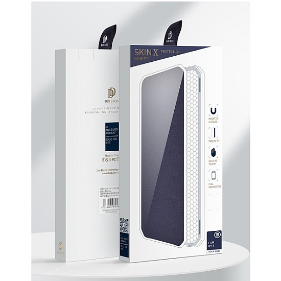 Dux Ducis Skin X Δερμάτινη Μαγνητική Θήκη Πορτοφόλι με Βάση Στήριξης για iPhone 12 Mini - Μπλε