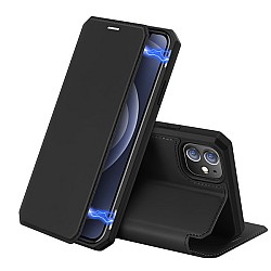 Dux Ducis Skin X Δερμάτινη Μαγνητική Θήκη Πορτοφόλι με Βάση Στήριξης για iPhone 12 Mini - Μαύρη