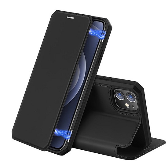 Dux Ducis Skin X Δερμάτινη Μαγνητική Θήκη Πορτοφόλι με Βάση Στήριξης για iPhone 12/ 12 Pro - Μαύρη