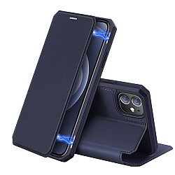 Dux Ducis Skin X Δερμάτινη Μαγνητική Θήκη Πορτοφόλι με Βάση Στήριξης για iPhone 12 Mini - Μπλε