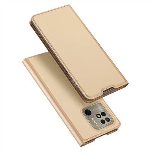 Dux Ducis Skin Pro Δερμάτινη Μαγνητική Θήκη Πορτοφόλι με Βάση Στήριξης για Xiaomi Redmi 10C - Gold