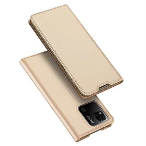 Dux Ducis Skin Pro Δερμάτινη Μαγνητική Θήκη Πορτοφόλι με Βάση Στήριξης για Xiaomi Redmi 10A - Gold