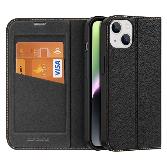 Dux Ducis Skin X2 Δερμάτινη Μαγνητική Θήκη Πορτοφόλι με Βάση Στήριξης για iPhone 14/13 (Μαύρη)