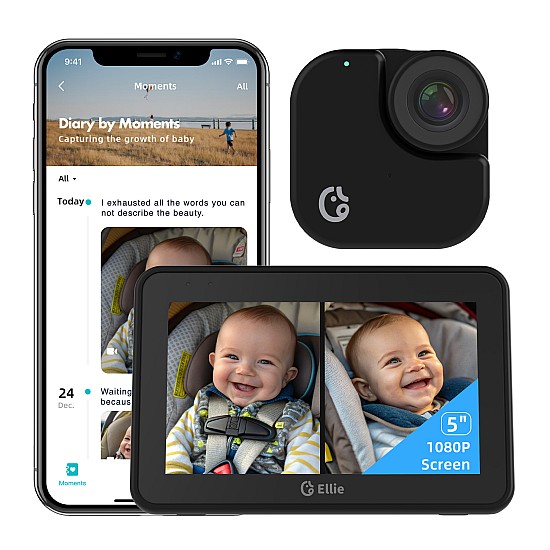 Ellie Baby Car Monitor Κάμερα Παρακολούθησης Αυτοκινήτου Μωρού 2K (Οθόνη 5"/Dual-Baby View/WiFi) Κάμερα παρακολούθησης μωρού αυτοκινήτου