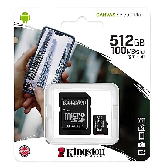 Kingston Canvas Select Plus microSDXC Κάρτα Μνήμης 512GB Speed Class 10 με Adapter SDCS2/512GB Kingston Canvas Select Plus microSDXC Κάρτα Μνήμης 512GB Speed Class 10 με Adapter SDCS2/512GB
