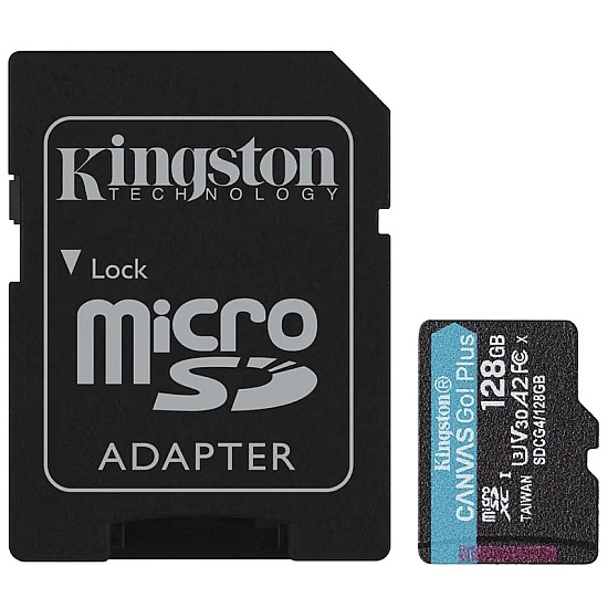 Kingston Canvas Go Plus microSDXC 128GB Class 10 U3 V30 A2 UHS-I με αντάπτορα Kingston microSD 128GB V30
