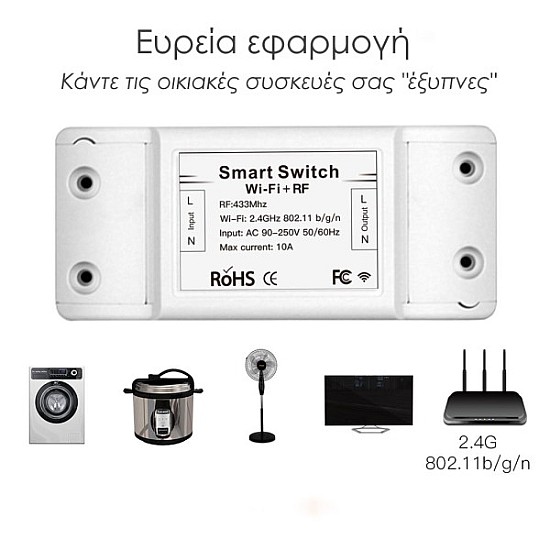 MOES WRM-101-MS Έξυπνος ασύρματος διακόπτης WiFi & RF 433MHz για απομακρυσμένη διαχείριση iOS/Android/Controller 10A