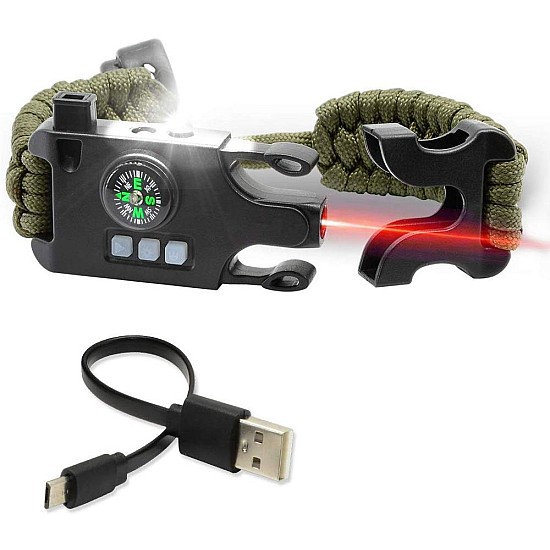 Βραχιόλι Επιβίωσης τύπου Para-Claw Με Laser(Πυξίδα/Laser/Υπέρυθρες/Φλας/Σφυρίχτρα) Χακί (OEM)