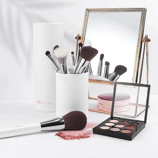DUcare DU-901 Pure White Σετ Πινέλων Προσώπου & Ματιών με Θήκη Αποθήκευσης Πινέλα Μακιγιάζ