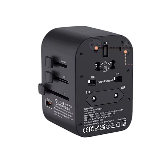 RRtravel HHT906 PD65W Αντάπτορας Πρίζας από Universal σε Universal με 5 Θύρες (2xUSB / 3xType-C/) USA EU UK AU US (Black) RRtravel HHT906 PD65W Αντάπτορας Πρίζας από Universal σε Universal με 5 Θύρες (2xUSB / 3xType-C/) USA EU UK AU US (Black)