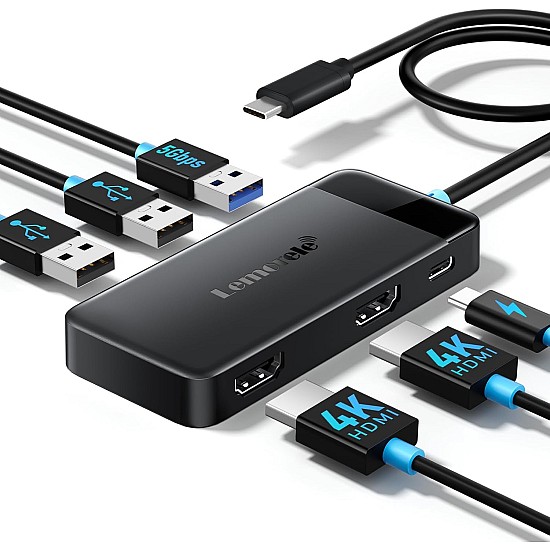 Lemorele TC122 USB-C Hub 6 σε 1 Docking Station με Dual HDMI 4K, 3x USB, PD 100W – Dual Monitor για Laptop / MacBook / Surface Type-C hub με dual HDMI για διπλή οθόνη
