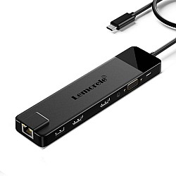 Lemorele TC100 Docking Station 13-σε-1 USB-C Hub με Dual 4K HDMI, VGA, PD 100W, Ethernet, SD/TF & Audio για Laptop / MacBook / Surface USB-C Docking Station για 2 Οθόνες με Dual HDMI και Ethernet