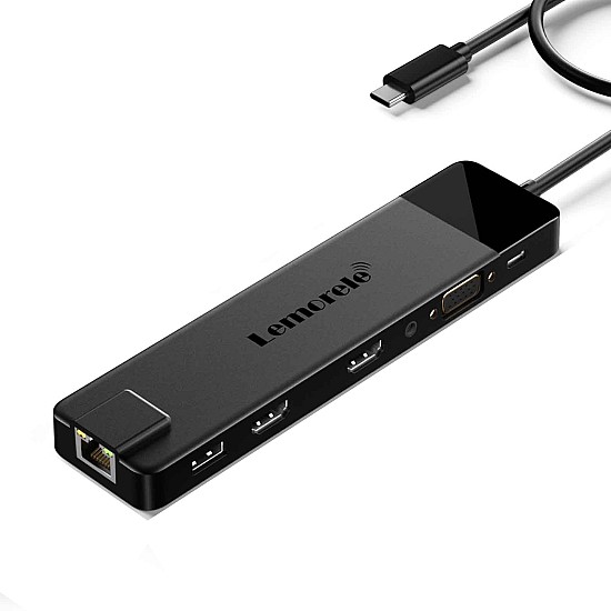 Lemorele TC100 Docking Station 13-σε-1 USB-C Hub με Dual 4K HDMI, VGA, PD 100W, Ethernet, SD/TF & Audio για Laptop / MacBook / Surface USB-C Docking Station για 2 Οθόνες με Dual HDMI και Ethernet