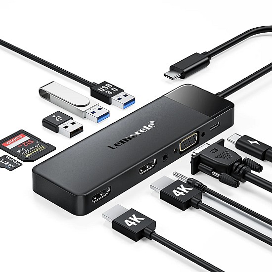 USB-C Hub για 3 Οθόνες με HDMI, VGA και PD 100W