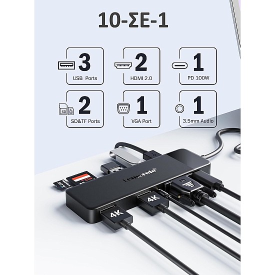 USB-C Hub για 3 Οθόνες με HDMI, VGA και PD 100W