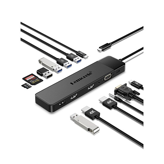 Lemorele TC200 Docking Station 13-σε-1 USB-C Hub για MacBook Pro / Air με Dual 4K HDMI, VGA, PD 100W, SD/TF & Audio Jack USB-C Hub για MacBook