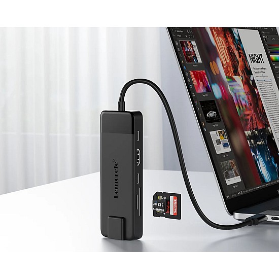 Lemorele TC93 USB-C Hub 10-σε-1 Multiport Adapter με HDMI 4K, PD 100W, Gigabit Ethernet, SD/TF & 5x USB για Laptop / MacBook / Switch USB-C Hub με HDMI 4K και Ethernet για Laptop