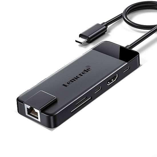 Lemorele TC93 USB-C Hub 10-σε-1 Multiport Adapter με HDMI 4K, PD 100W, Gigabit Ethernet, SD/TF & 5x USB για Laptop / MacBook / Switch USB-C Hub με HDMI 4K και Ethernet για Laptop