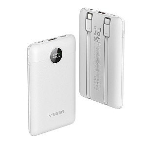 VEGER C11 Powerbank 10.000mAh 22.5W με Ψηφιακή Οθόνη και Ενσωματωμένα Καλώδια (Λευκό)