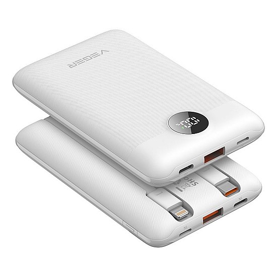 VEGER C11 Powerbank 10.000mAh 22.5W με Ψηφιακή Οθόνη και Ενσωματωμένα Καλώδια (Λευκό)