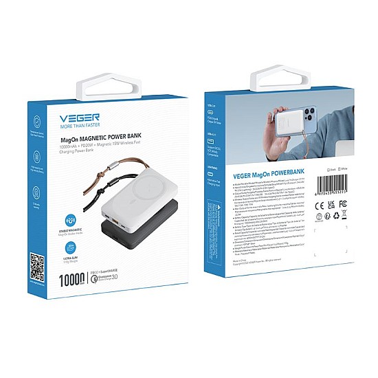 VEGER W1151 Magon Μαγνητικό Ασύρματο Powerbank MagSafe (Dark Grey)