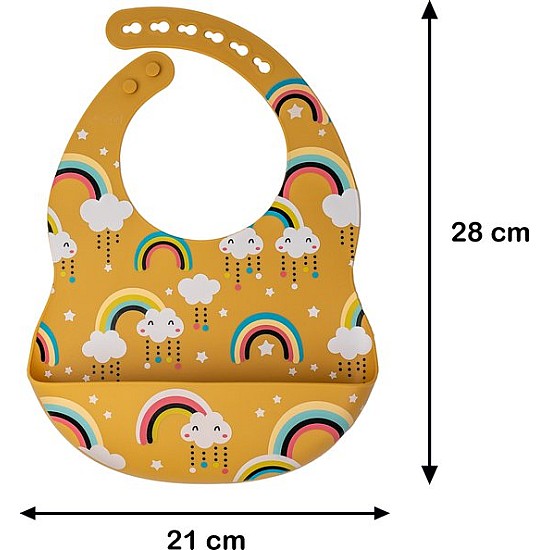 Giggles and Co. Βρεφικό Σετ Φαγητού Σιλικόνης 6τμχ BPA Free με Σαλιάρα, Μαχαιροπίρουνα & Ποτήρι με Καλαμάκι (Yellow)