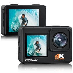 CamPark X35/AC01 Action Camera με Διπλή Έγχρωμη Οθόνη (4K-Sony 24MP-EIS-WiFi-2 μπαταρίες)