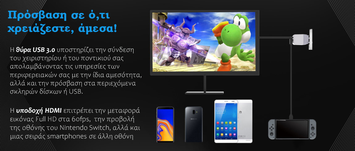 JYS Μετατροπέας HDMI Type-C USB 3.0 για σύνδεση περιφερειακών και μεταφορά εικόνας