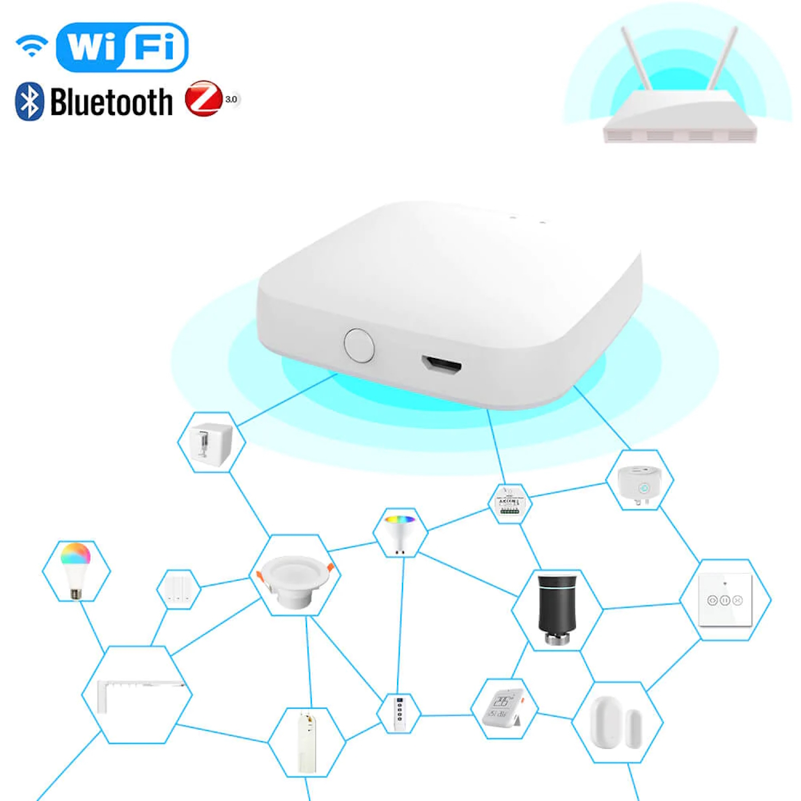 Moes Hub Ασύρματο ZigBee, WiFi και Bluetooth 2ης Γενιάς Smart Home Gateway (MHUB-W-Q-MS)