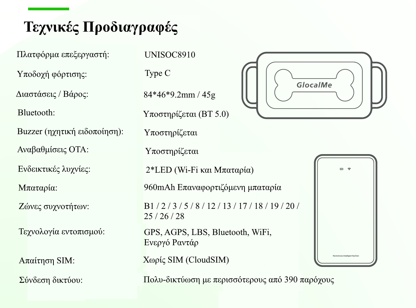 Keytracker Τεχνικές Προδιαγραφές