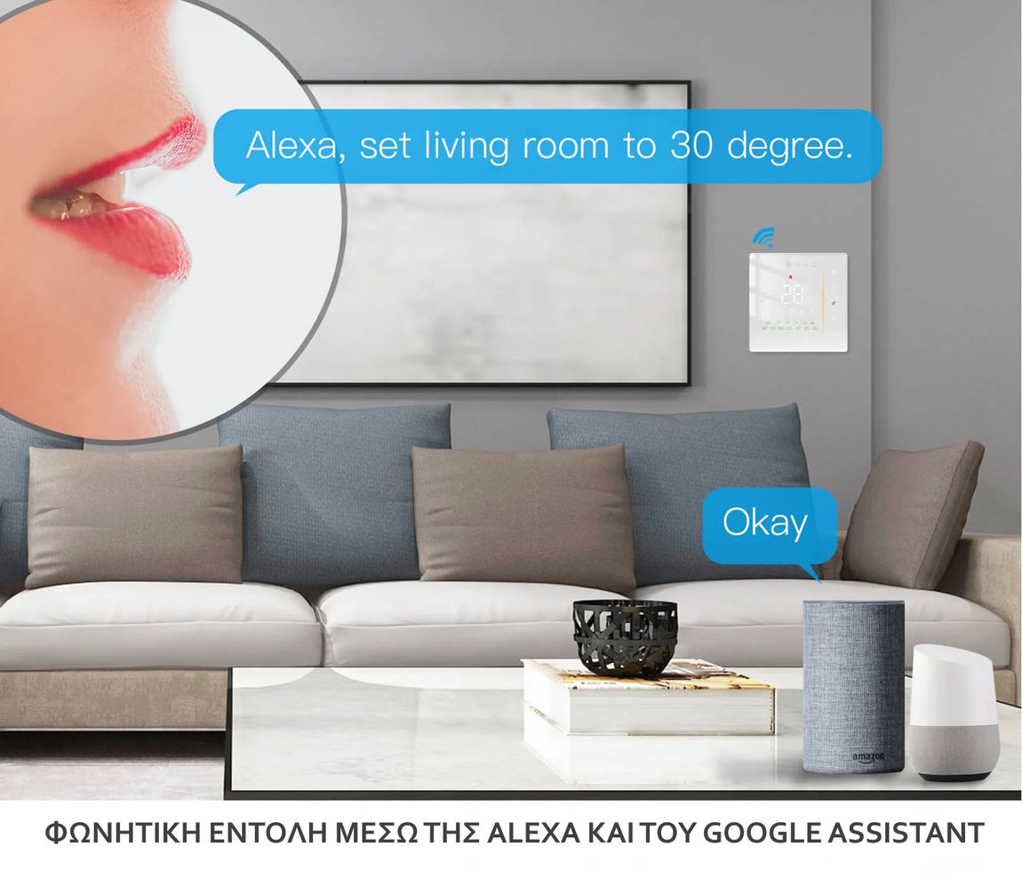 MOES WiFi Έξυπνος Προγραμματιζόμενος Θερμοστάτης χρηση Alexa και Google Assistant